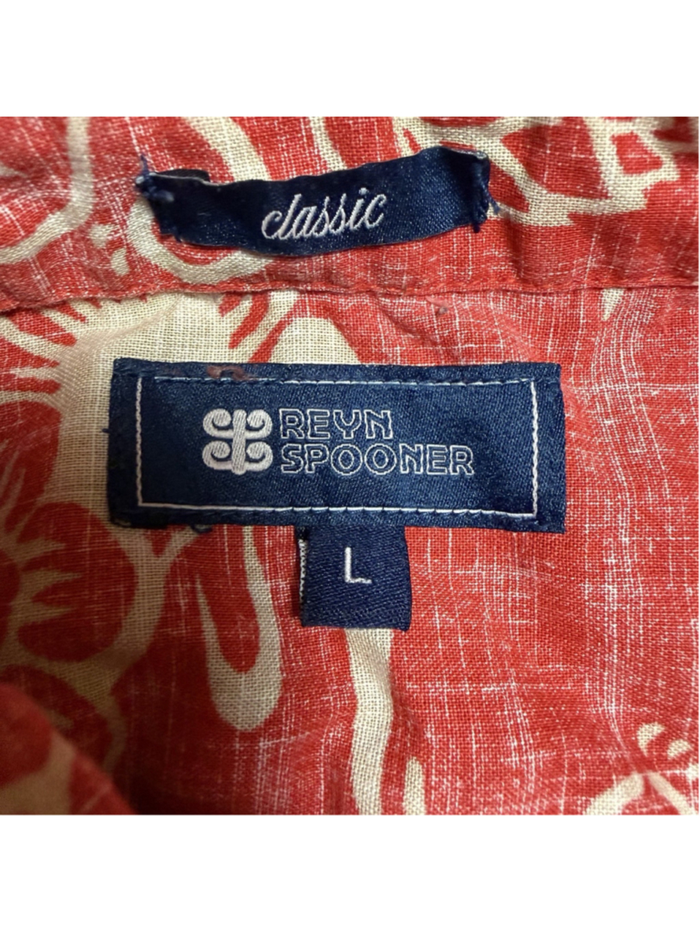 Reyn Spooner Classic Hawaiian Shirt Mens LG Reverse Hibiscus Print Red White - Picture 5 of 9